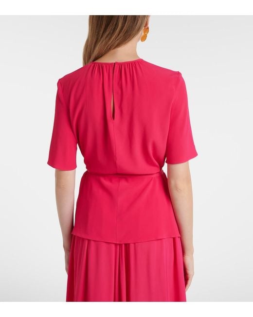 Joseph Red Libby Belted Crepe Blouse