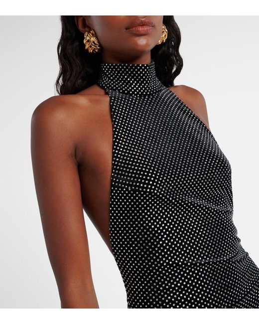 Balmain White Rhinestone-Embellished Velvet Maxi Dress