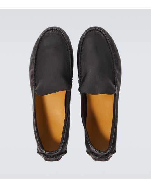 The Row Black Lucca Leather Loafers for men