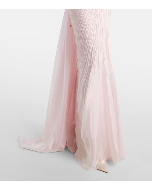 Maria Lucia Hohan Pink Meilien Pleated Silk-Blend Chiffon Gown