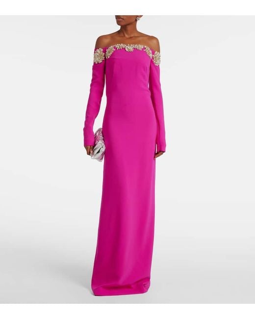 Robe Longue Meline A Encolure Bardot Costarellos en coloris Pink