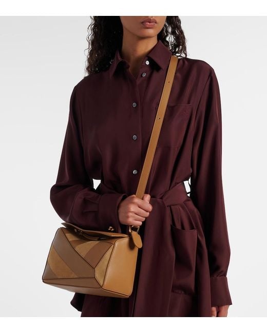 Loewe Brown Puzzle Small Leather And Suede Top-Handle Bag