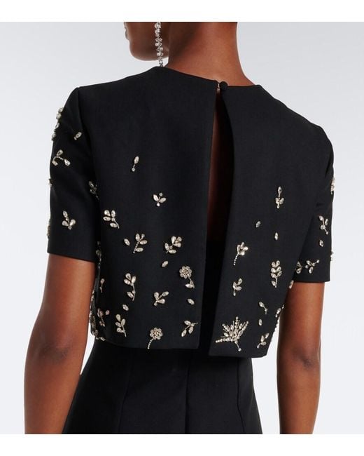 Oscar de la Renta Black Embellished Wool-Blend Bustier Gown