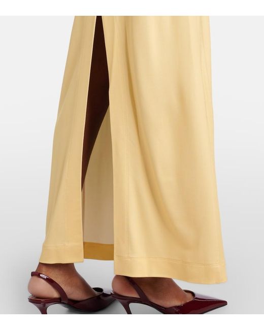 Oscar de la Renta Metallic Porcelain Flower Jersey Maxi Dress