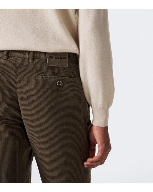 Kiton Gray Cotton Corduroy Tapered Pants for men