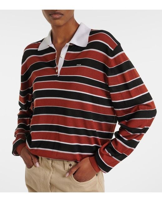 Prada Red Striped Silk Polo Shirt