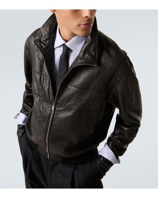 Saint Laurent Black Leather Bomber Jacket for men