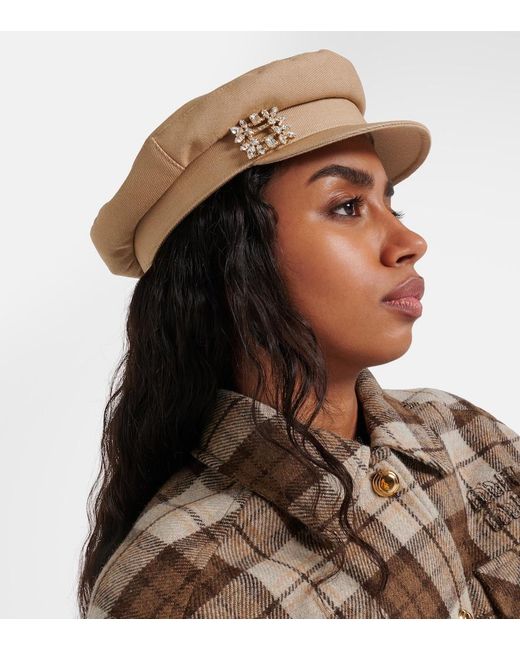 Roger Vivier Natural Broche Vivier Denim Newsboy Cap