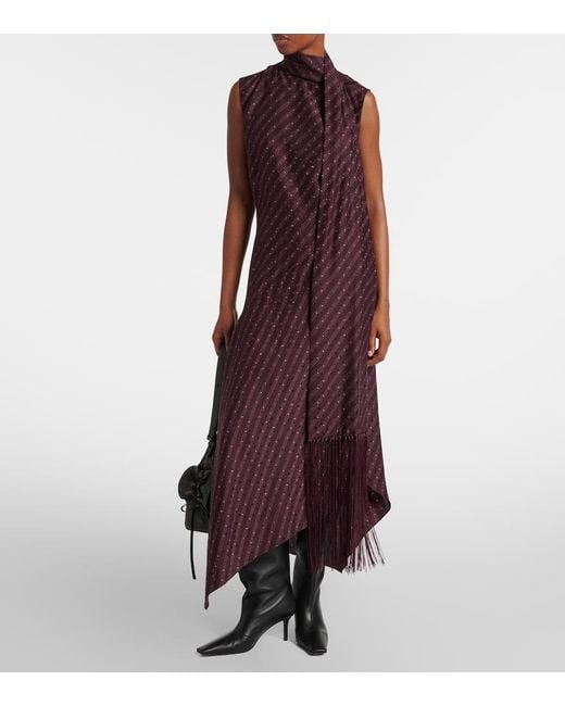 Acne Studios Women's Purple Asymmetric Fringed Silk Midi Dress