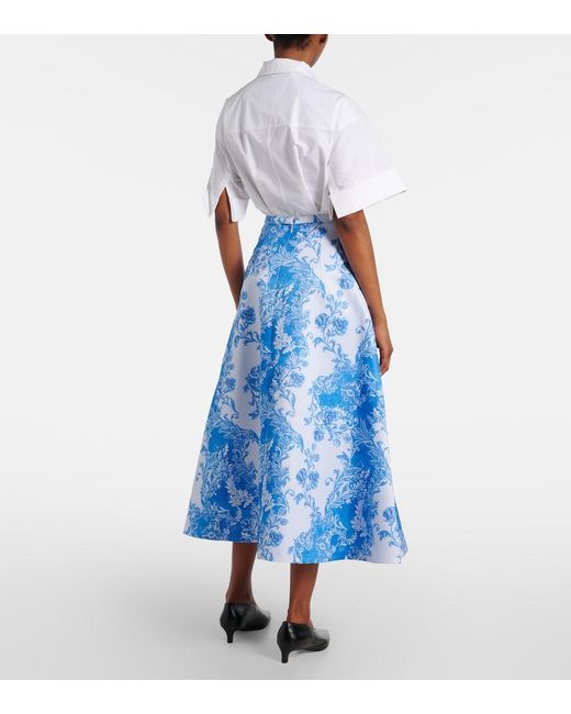 Emilia Wickstead Blue Hallie Floral Taffeta Maxi Skirt