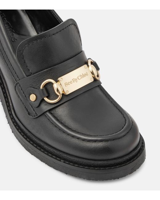 See By Chloé Black Signature 75 Leather Loafer Pumps