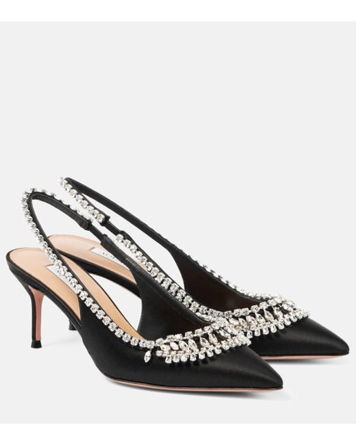 Aquazzura Metallic Crystal Crush Satin Slingback Pumps