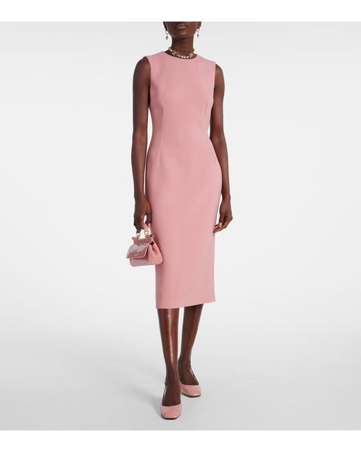 Dolce & Gabbana Pink Virgin Wool Midi Dress