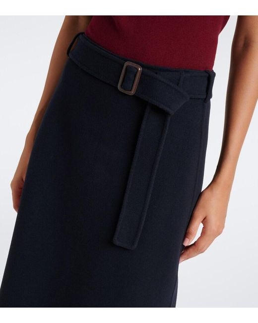 Max Mara Blue Belted Virgin Wool Midi Skirt