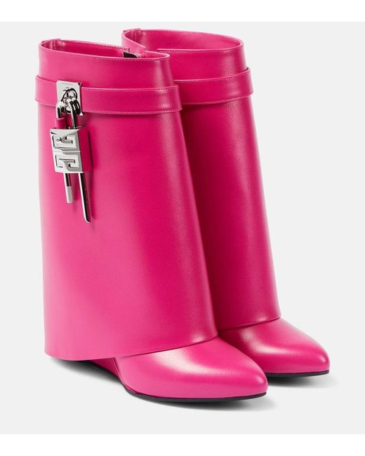 Givenchy Pink Shark Lock Ankle Boots In Leather