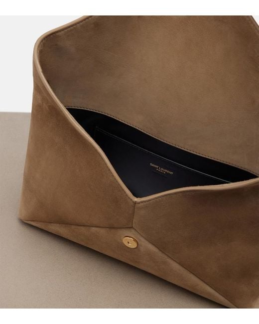 Saint Laurent Natural Cassandre Suede Pouch