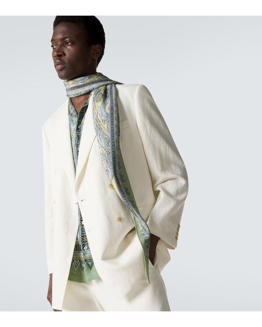 Etro Green Printed Silk Scarf for men