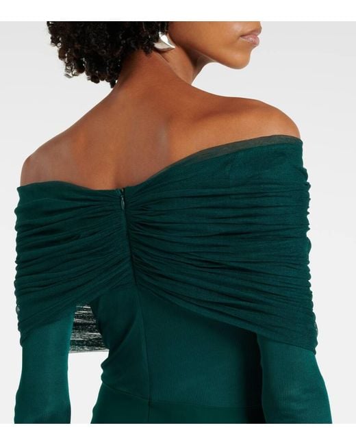 Christopher Esber Green Sonora Ruched Silk Tulle-Trimmed Maxi Dress