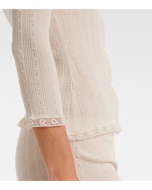 Gucci White Lace-Trimmed Wool Cardigan