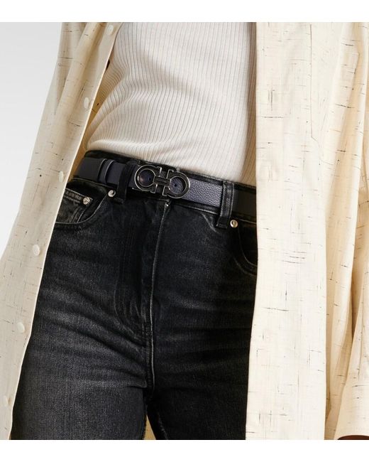 Ferragamo Blue Gancini Reversible Leather Belt