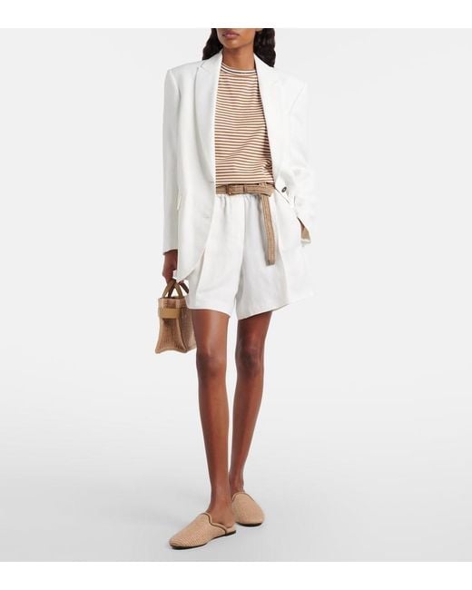 Brunello Cucinelli White Striped Oversized Cotton Jersey T-Shirt
