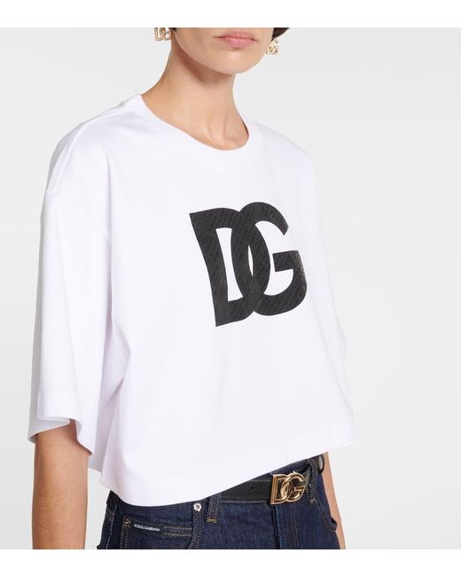 Dolce & Gabbana White Cropped-Top aus Baumwoll-Jersey