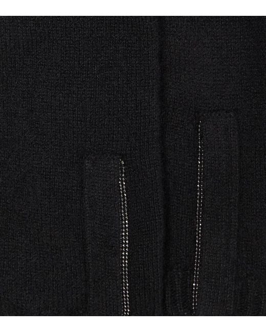 Brunello Cucinelli Black Verzierte Handschuhe Aus Kaschmir
