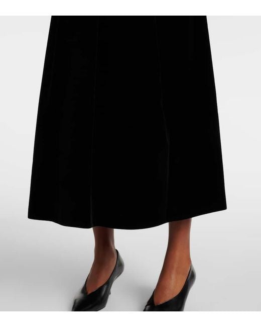 Max Mara Black Paraggi Cotton Velvet Midi Skirt