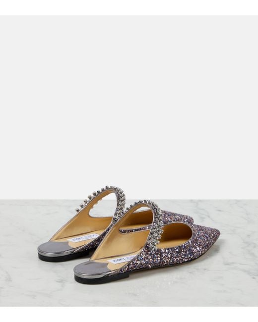 Jimmy Choo White Glitter Flat Ballerinas With Crystal Strap