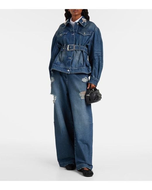 Simone Rocha Blue Distressed High-Rise Wide-Leg Jeans
