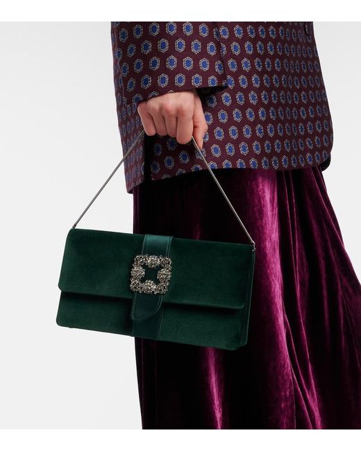 Manolo Blahnik Green Capri Embellished Velvet Clutch