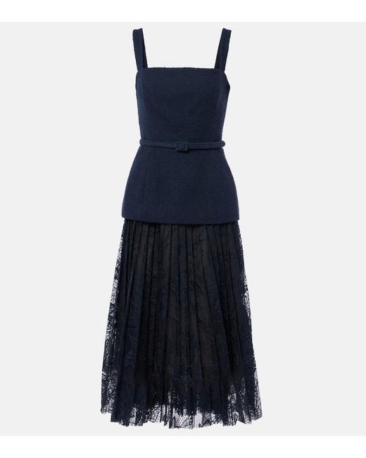 Oscar de la Renta Blue Cotton-Blend Tweed And Guipure Maxi Dress