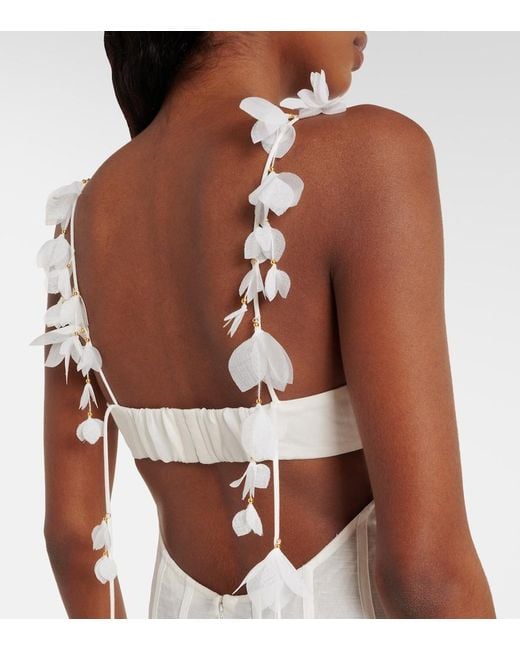 Zimmermann White Dawning Linen And Silk Midi Dress