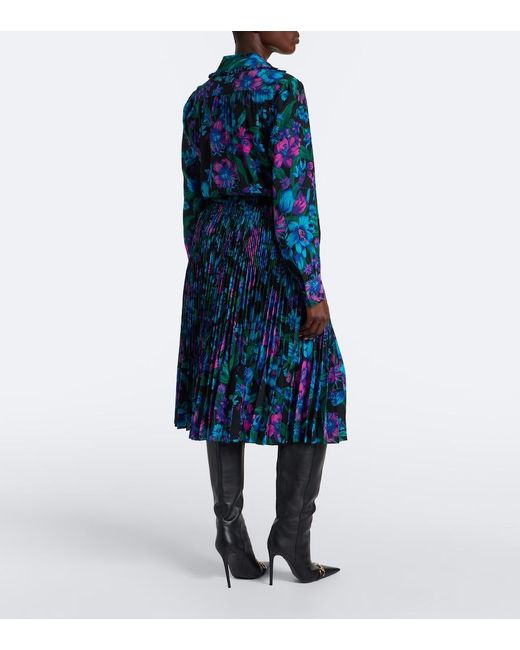 Gucci Blue Floral Plisse Silk Crepe De Chine Midi Skirt