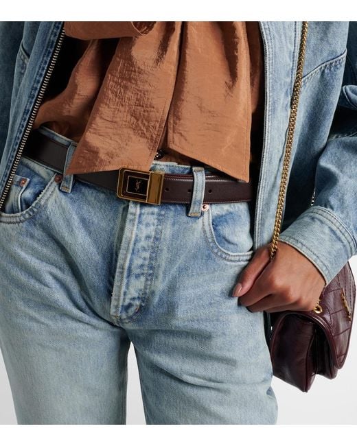 Saint Laurent Black Cassandre Leather Belt