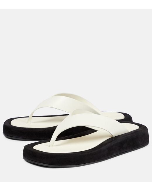The Row White Ginza Two-Tone Leather And Suede Platform Flip Flops