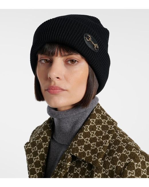 Gucci Black Horsebit Wool Beanie