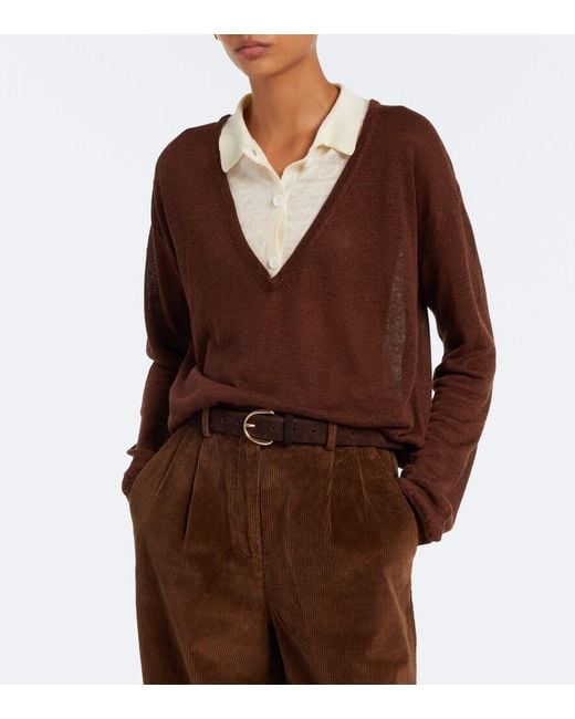 AYA MUSE Brown Eirae Paneled Linen-Blend Sweater