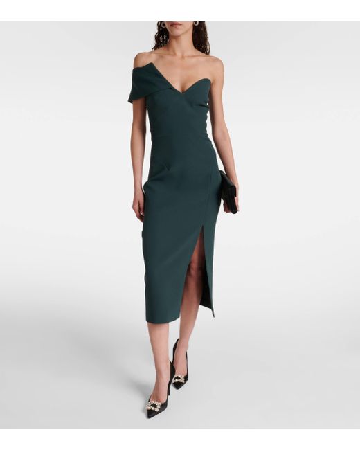 Safiyaa Green Opal Asymmetric Crepe Midi Dress