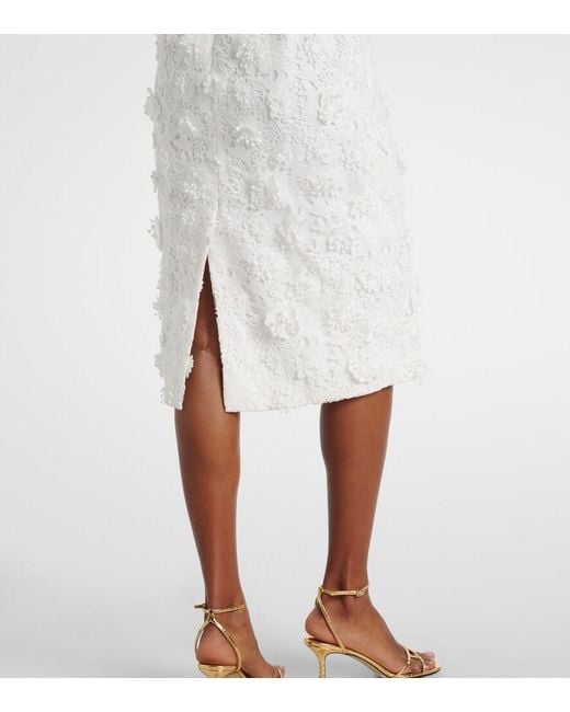 LEO LIN White Bridal Larissa Floral Lace Midi Dress