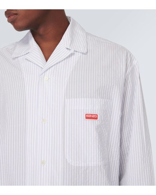 KENZO White Pinstriped Cotton Poplin Shirt for men