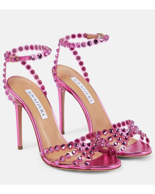 Aquazzura Pink Tequila 105 Embellished Sandals