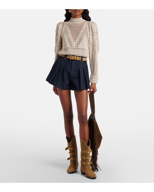 FRAME Blue Structural Pleated Denim Shorts