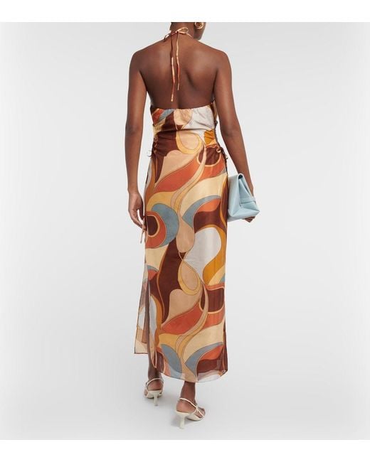 Sir Orange Printed Cotton And Silk Midi Dress