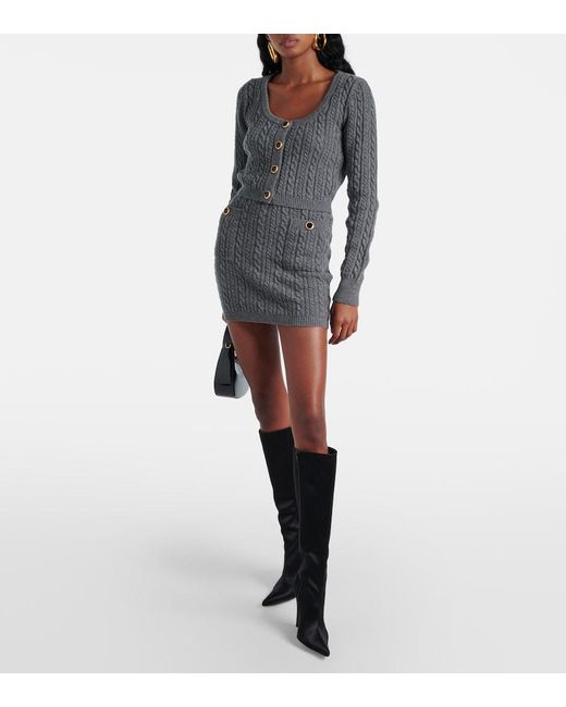 Alessandra Rich Gray Cable-Knit Wool Cardigan