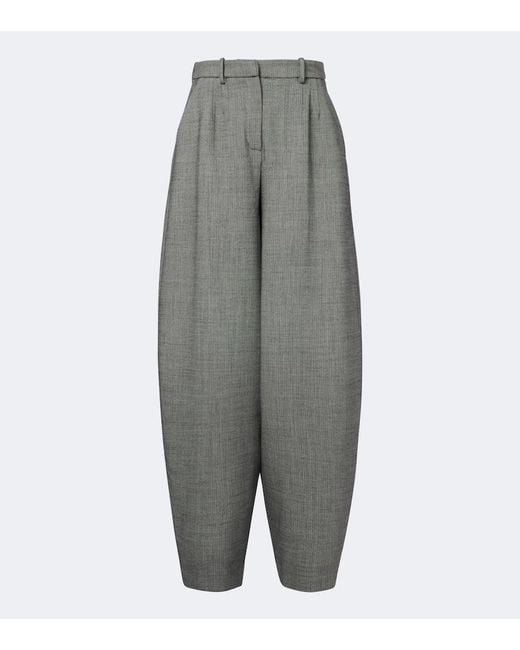 Magda Butrym Gray Herringbone Wool-Blend Barrel-Leg Pants