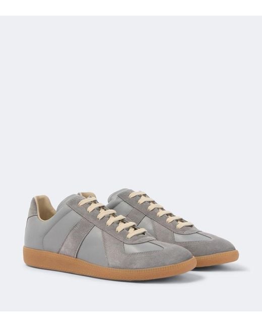 Maison Margiela White Replica Suede-Trimmed Leather Sneakers for men
