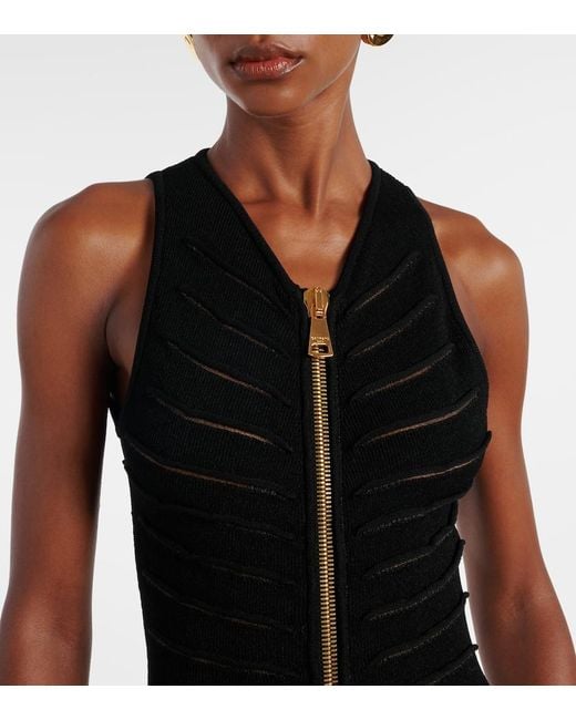 Balmain Black Knitted Cutout Midi Dress