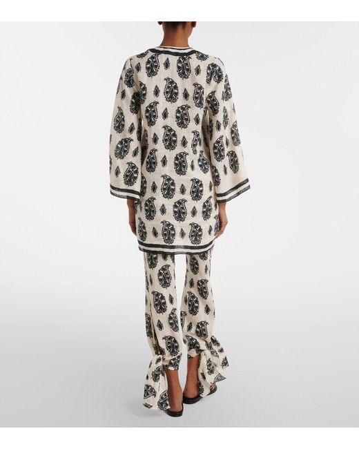 Johanna Ortiz White Printed Linen Wide-Leg Pants
