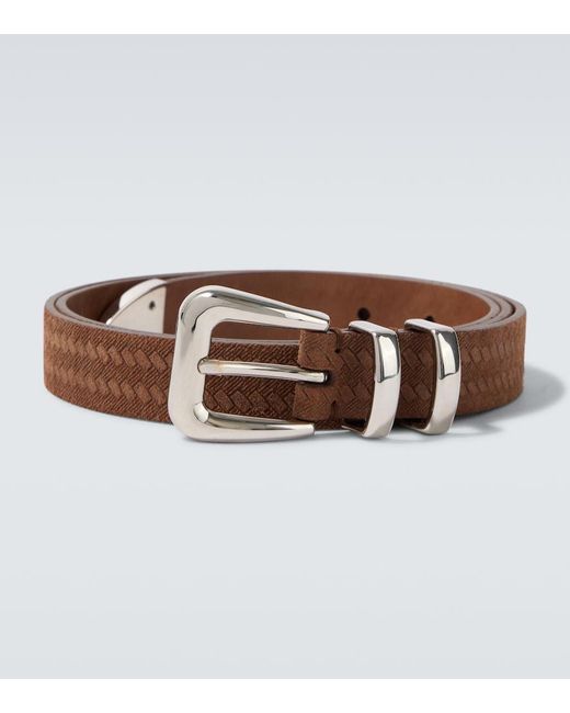 Brunello Cucinelli Brown Debossed Leather Belt for men